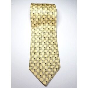Mario Rossini Yellow Gray Geometric Squares Pure‎ Silk Pointed Tie